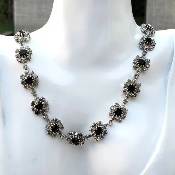 Sparkly Silver Tone Faux Sapphire & Diamond Accent Statement Necklace Vintage - Picture 1 of 8